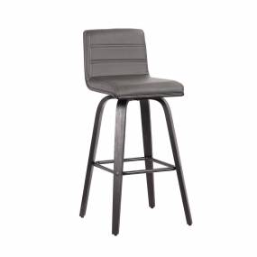 Vienna 30" Bar Height Barstool in Black Brushed Wood Finish with Grey Faux Leather - Armen Living LCVIBAGRBL30