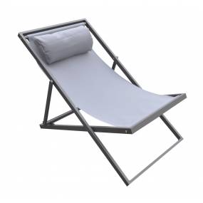 Armen Living Wave Outdoor Patio Aluminum Deck Chair in Grey Powder Coated Finish with Grey Sling Textilene - Armen Living LCWALOGR