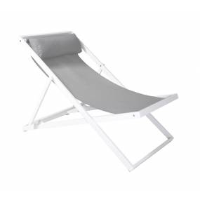 Armen Living Wave Outdoor Patio Aluminum Deck Chair in White Powder Coated Finish with Grey Sling Textilene - Armen Living LCWALOWH