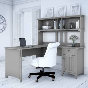 Salinas 60W L Shaped Desk w/ Hutch in Cape Cod Gray - Bush Furniture SAL004CG