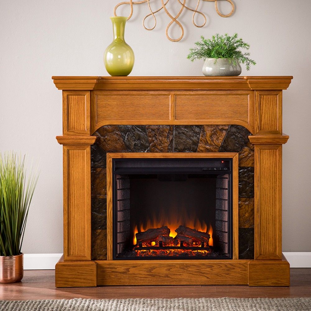 Cartwright Convertible Electric Fireplace in Mission Oak Southern