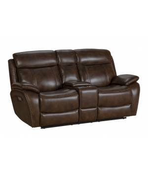 Barcalounger 24PHL-3703 Sandover Power Reclining Console Loveseat w/ Power Head Rests & Lumbar in 3713-86 Tri-Tone Chocolate / Leather Match