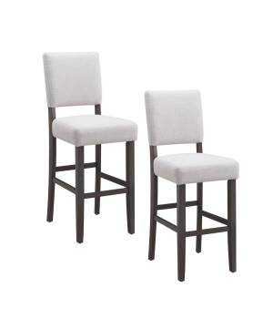 10087-BBHG Upholstered Back Bar Height Stool with Wood Base, Set of 2, for Elevated Kitchen Counters, High Top Tables, and Bars, Blackbean and Heather Gray - Leick Furniture 10087-BBHG