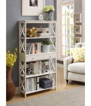 Oxford 5 Tier Bookcase with Drawer in White - Convenience Concepts 203051W
