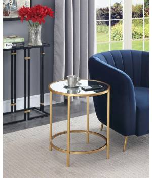 Gold Coast Deluxe Mirrored Round End Table in Mirrored Top/Gold Frame - Convenience Concepts 413466MRG
