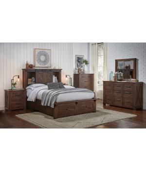Sun Valley Queen Storage Bed with Integrated Bench, Rustic Timber Finish - A-America SUVRT5031