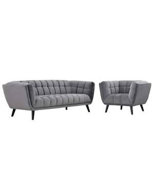 Bestow 2 Piece Velvet Sofa and Armchair Set EEI-2980-GRY-SET