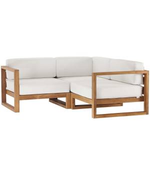 Upland Outdoor Patio Teak Wood 3-Piece Sectional Sofa Set - East End Imports EEI-4255-NAT-WHI-SET