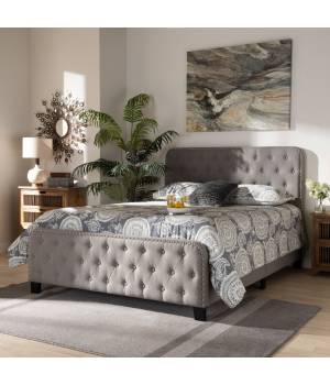 Baxton Studio Annalisa Modern Transitional Grey Fabric Button Tufted Queen Size Panel Bed - Wholesale Interiors Annalisa-Grey-Queen