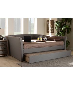 Baxton Studio Delora Modern Light Grey Fabric Full Size Daybed /w Roll-Out Trundle Bed - CF9044-Light Grey-Daybed-F/T