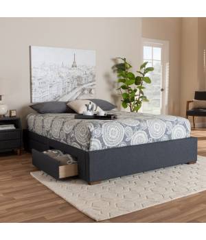 Baxton Studio Leni Modern Dark Grey Fabric 4-Drawer Queen Size Platform Storage Bed Frame - CF9045-Dark Grey-Queen