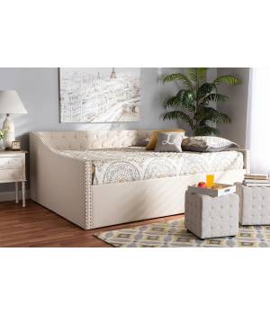 Baxton Studio Haylie Modern and Contemporary Beige Fabric Upholstered Queen Size Daybed  - CF9046-B-Beige-Daybed-Q
