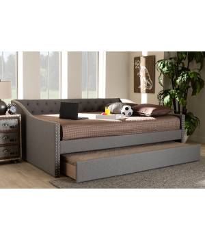 Baxton Studio Haylie Modern Light Grey Fabric Full Size Daybed /w Roll-Out Trundle Bed - CF9046-Light Grey-Daybed-F/T