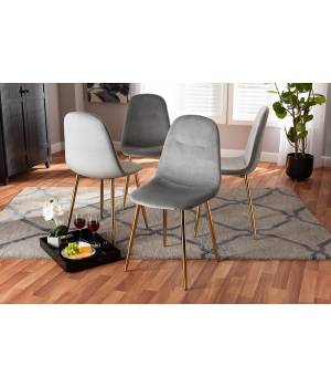 Baxton Studio Elyse Glam & Luxe Grey Velvet Fabric Gold Finished 4-PC Metal Dining Chair Set - Wholesale Interiors DC150-Grey Velvet/Gold-DC