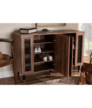 Baxton Studio Valina Modern & Contemporary 2-Door Wood Entryway Shoe Storage Cabinet w/ Screen Inserts- FP-1805-5009