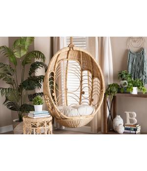 bali & pari Umika Modern Bohemian Natural Brown Rattan Hanging Chair - Wholesale Interiors HC001-Rattan-Hanging Chair