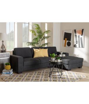 Baxton Studio Nevin Modern Dark Grey Fabric Sectional Sofa /w Right Facing Chaise - J099S-Dark Grey-RFC