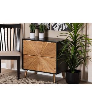 Baxton Studio Richardson Mid-Century Transitional Two-Tone Black and Natural Brown Finished Wood 2-Drawer Storage Cabinet - Wholesale Interiors LCF20144-2DW-Cabinet
