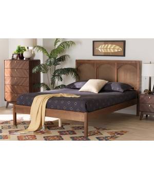 Baxton Studio Blossom Classic and Traditional Ash Walnut Finished Wood and Rattan Queen Size Platform Bed - MG0084-Ash Walnut Rattan-Queen