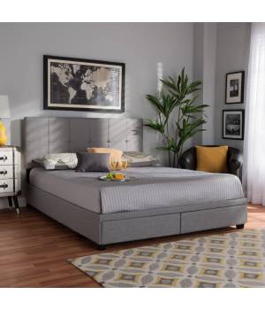 Baxton Studio Netti Light Grey Fabric Upholstered 2-Drawer Queen Size Platform Storage Bed - Wholesale Interiors Netti-Grey-Queen