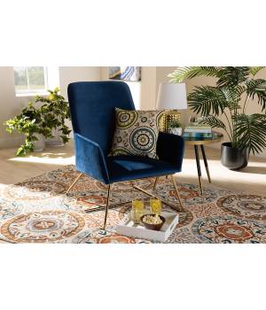 Baxton Studio Sennet Glam & Luxe Navy Blue Velvet Fabric Gold Finished Armchair - Wholesale Interiors SF1802-Navy Blue Velvet/Gold-CC