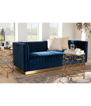 Baxton Studio Aveline Glam & Luxe Navy Blue Velvet Fabric Upholstered Brushed Gold Finished Sofa - TSF-BAX66113-Navy/Gold-SF