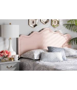 Baxton Studio Nadeen Modern & Contemporary Light Pink Velvet Fabric Upholstered King Size Headboard - BBT6622-Light Pink-HB-King