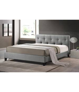 Baxton Studio BBT6140A2-Queen-Grey DE800 Annette Gray Linen Modern Bed with Upholstered Headboard - Queen Size