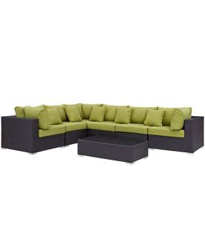 Convene 7 Piece Outdoor Patio Sectional Set in Expresso Peridot - East End Imports EEI-2168-EXP-PER-SET