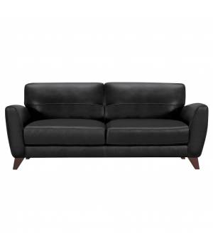 Armen Living Jedd Contemporary Sofa in Genuine Black Leather with Brown Wood Legs - Armen Living LCJD3BL