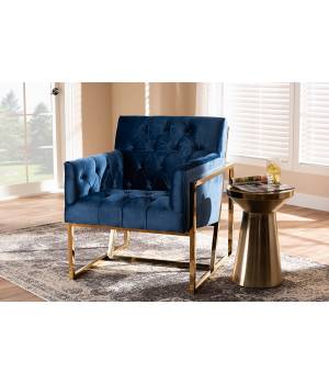 Baxton Studio Milano Modern Navy Velvet Fabric Gold Finished Lounge Chair - Wholesale Interiors TSF7719-Navy Blue/Gold-CC